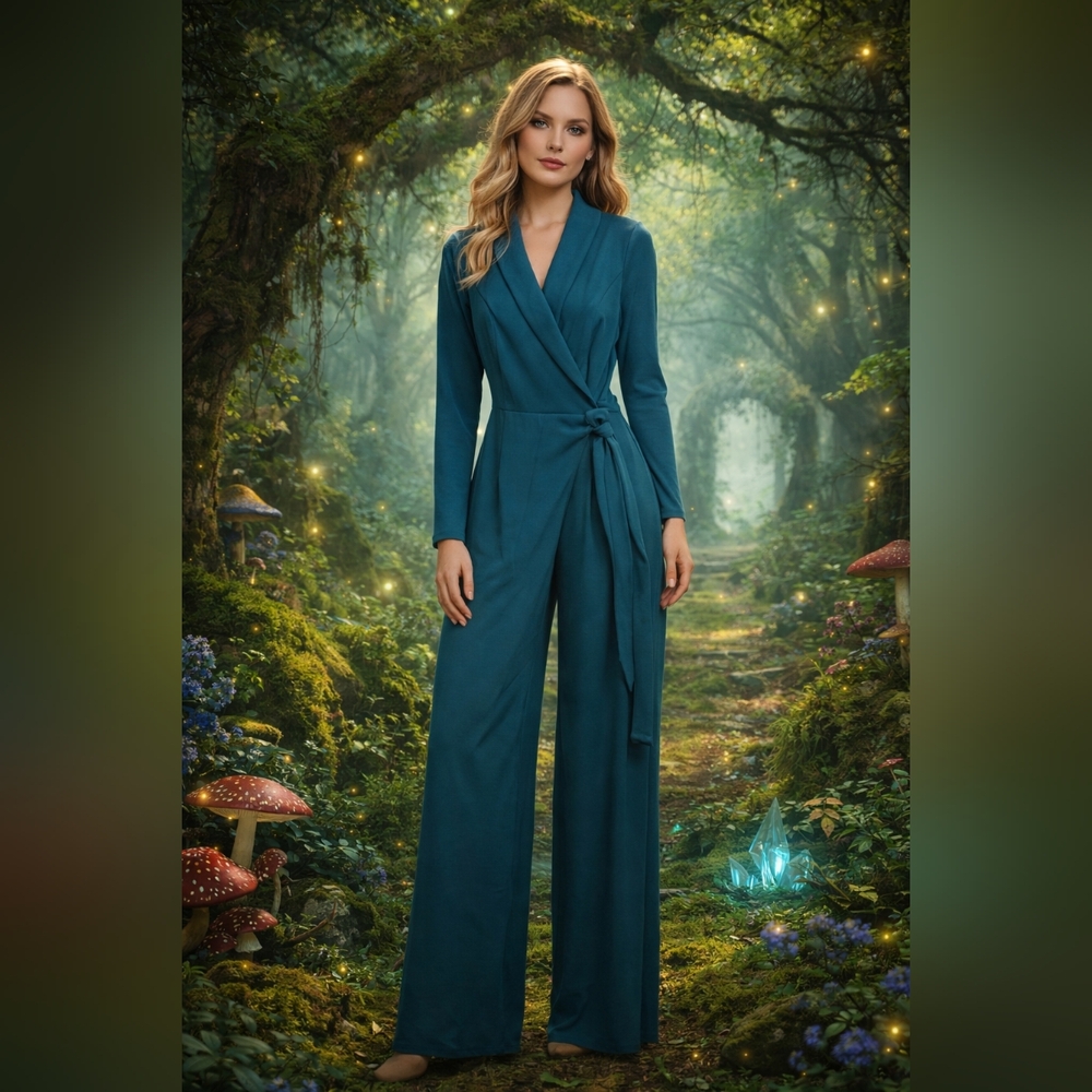 Nwot Halara Wrap Tie Waist Jumpsuit Blue
